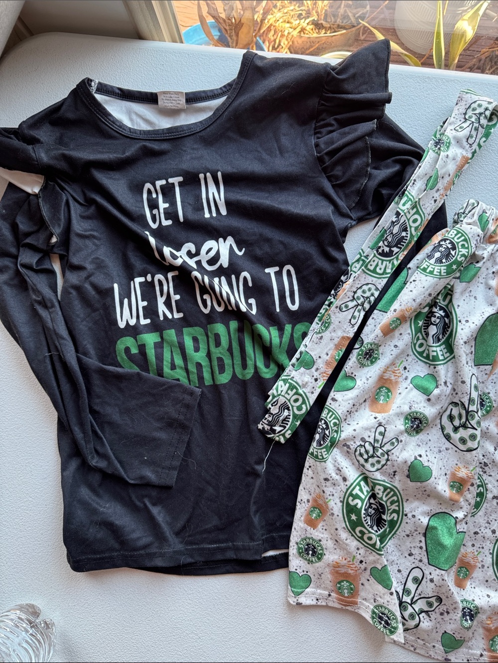 Starbucks Kids Black Long Sleeve Top with Green Logo Graphic